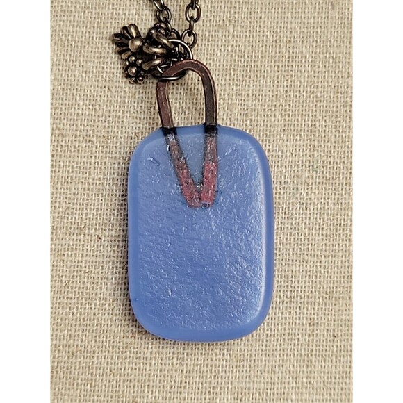 Modernist Modern Art Glass Pendant Charm Necklace Eclectic 30" Gunmetal Chain - Picture 7 of 8